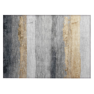 Machine Washable Indoor/Outdoor Xhevrie Gold Rug