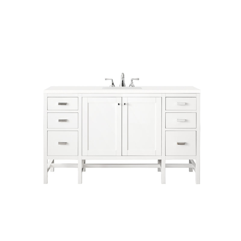 Addison 60'' W Single Vanity, Mid-Century Acacia, Carrara White, 8" Widespread