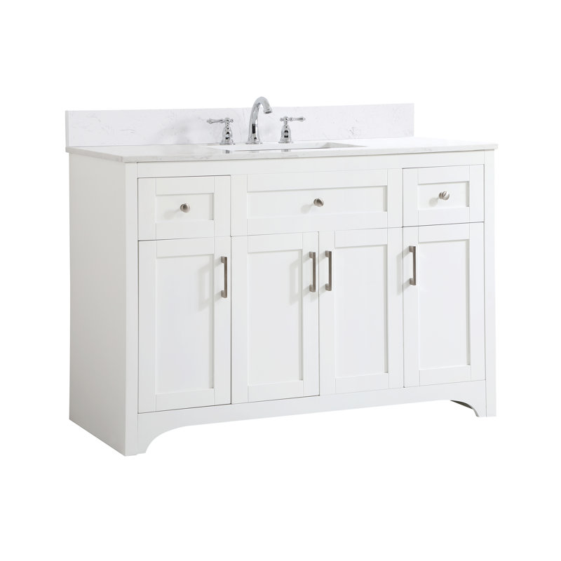 Moore 48'' Single Bathroom Vanity with Engineered Marble Top, White