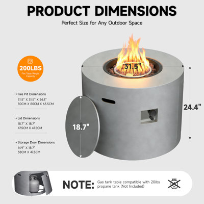 32" Round Propane Fire Pit Table - 50,000 Btu Csa Approved Gas Fireplace & Outdoor Heater For Patio, Garden & Dining