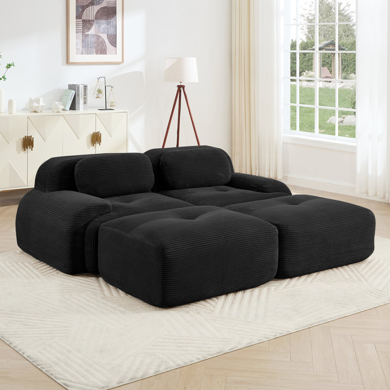 Canapé 2 places en tissu Luxurycorduroy, Noir