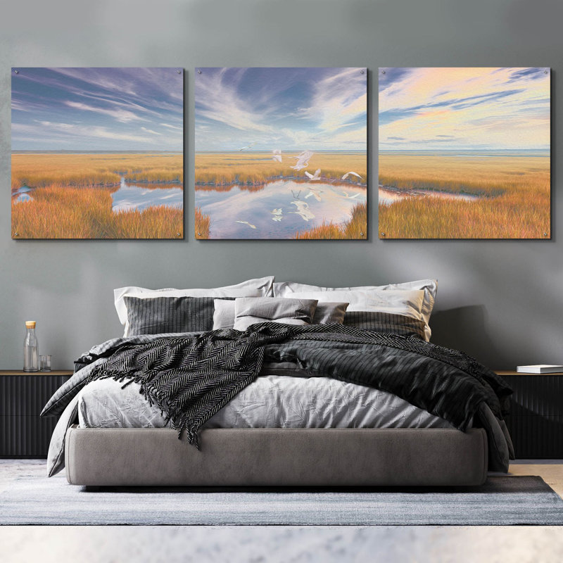 Ensemble de 3 pièces «Early Risers» par Steve Hunziker, art mural en verre acrylique, H 36 po x l 108 po
