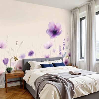 Papier peint adhésif à peler et coller fleurs de rose délicates fleurs mauves et sauvages 69 po x l 96 po amovible en PVC adhésif mural pour chambre à coucher salon bureau à domicile salle de bain chambre de bébé