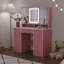 Meuble-lavabo à trois tiroirs rose avec miroir et DEL