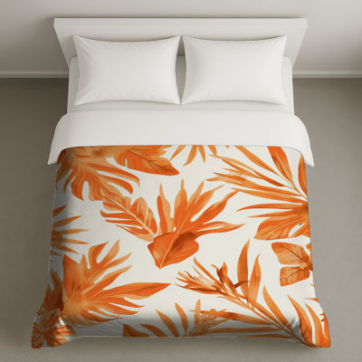Housses de couette à feuilles tropicales orange