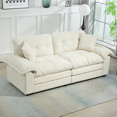 Geneveve 84" Chenille Upholstered Pillow-Top Arm Loveseat Sofa with Memory Foam Cushions and Pocketed Coil Springs