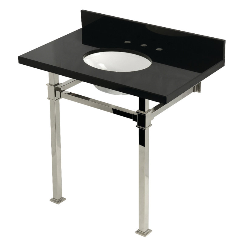 Kingston Brass Monarch 36-Inch Black Granite Console Sink with Stainless Steel Legs (8-Inch, 3-Hole), Polished Nickel