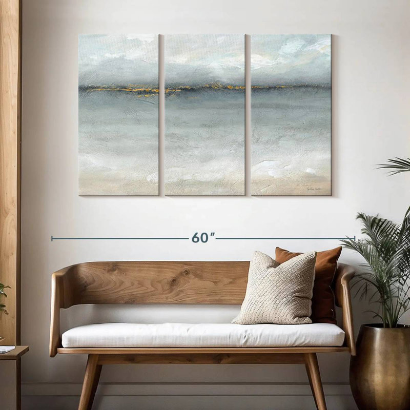 Avery mer sereine or gris paysage, H 32 po x l 50 po