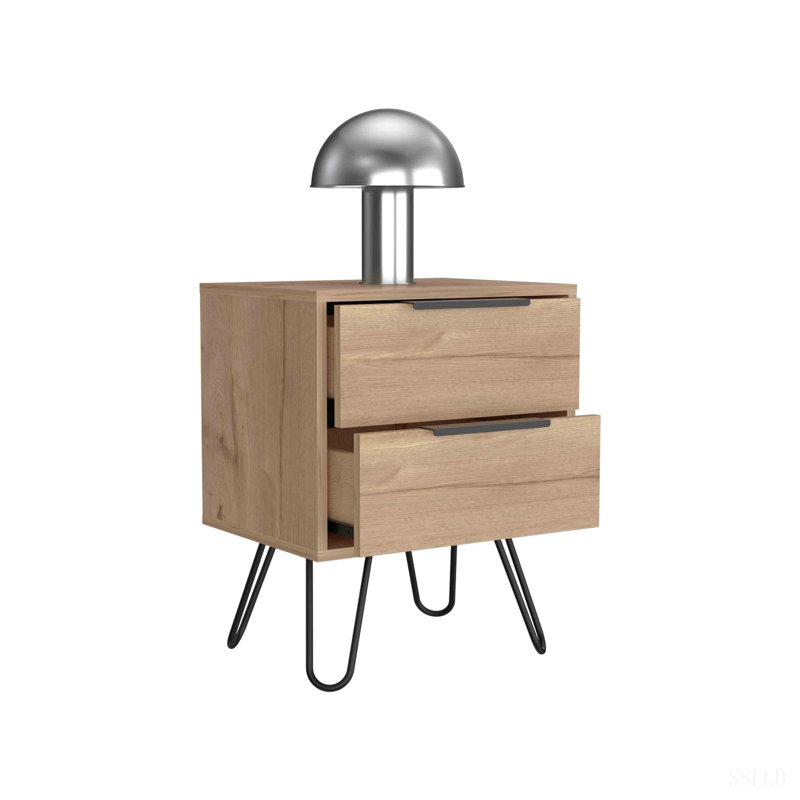 Tables de chevet avec 2 tiroirs, ensemble de 2, Light Oak