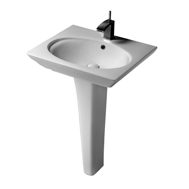 Lavabo de salle de bain piédestal en porcelaine vitreuse avec trop-plein Opulence, Centre 8 po