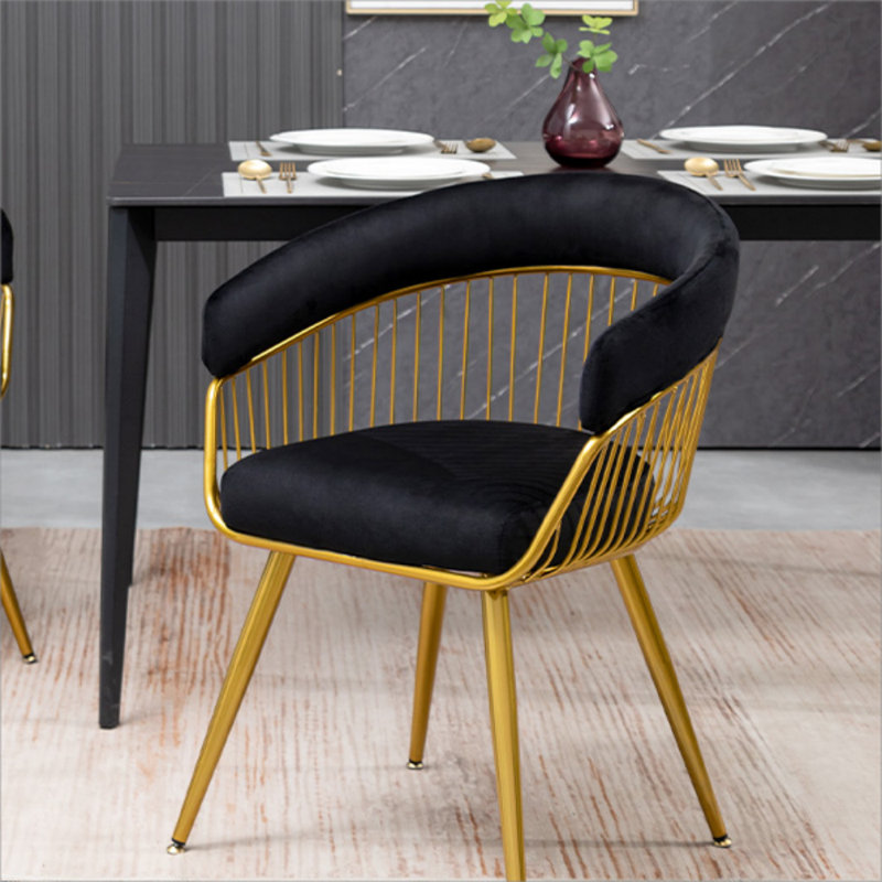 Modern Mid Century Dining Chair, Upholstered Velvet Dining Room Chairs with Metal Legs for Makeup/Living Room, Black
