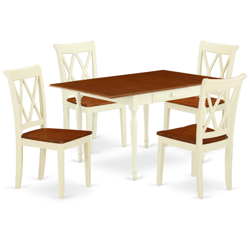 5 Piece Dinette Set for 4 Includes a Rectangle Dining Room Table with Dropleaf and 4 Kitchen Dining Chairs, Buttermilk & Cherry