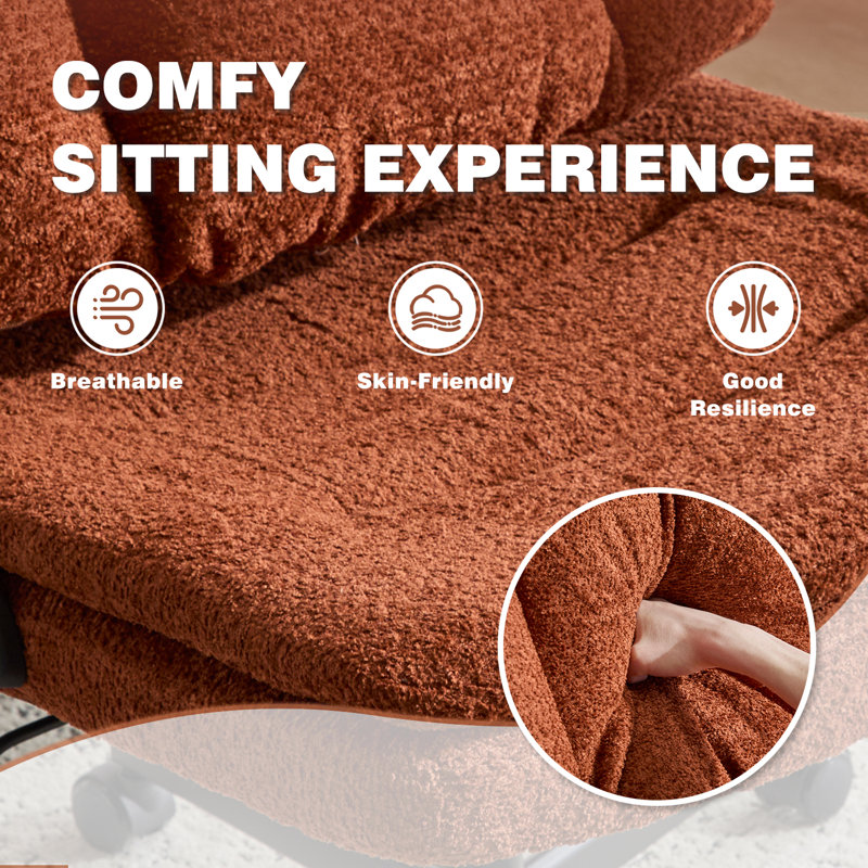 Modern Cross Legged Office Chair With Adjustable Armrest And Swivel Wheels, Orange
