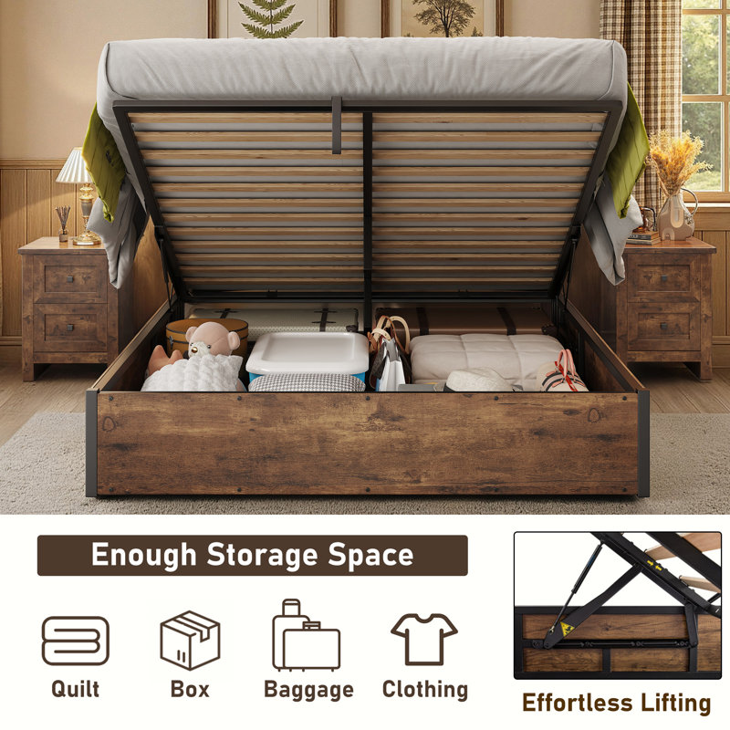 Shila Lift Up Storage Bed, Queen, Brown
