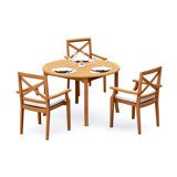 5 Pcs Grade-A Teak Wood Dining Set: 48" Round Table And 4 Granada Stacking Arm Chairs #11GR1004