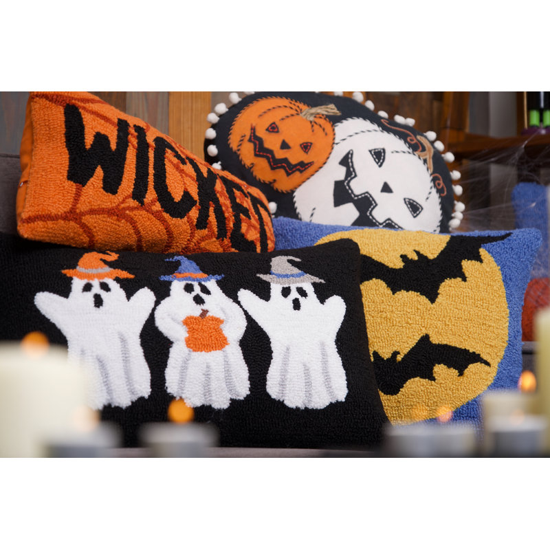 Witch Moonlight Halloween Hooked Throw Pillow 16" x 16"