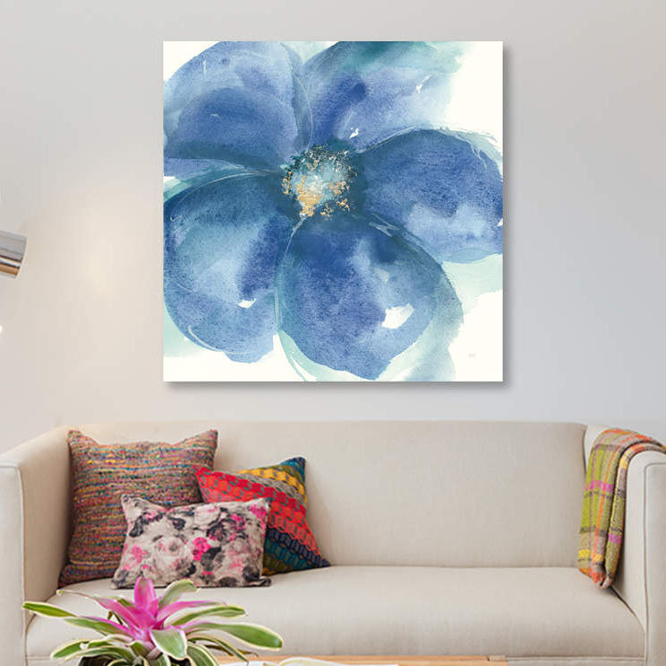 « indigo menthe iv », reproduction d’impression sur toile, H 12 po x l 12 po x P 0,75 po, Toile tendue, Pas de tapis
