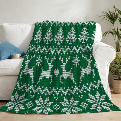 Jeté en molleton blanc ultra doux en flanelle, tricot de Noël et nouvel imprimé recto