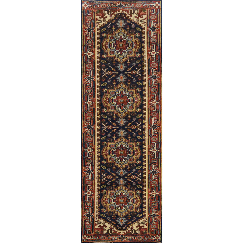 Tapis de couloir indien bleu marine 3 x 10