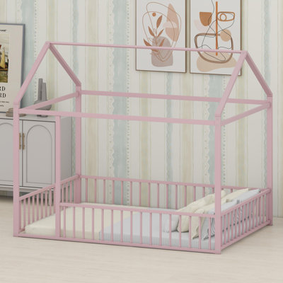 Playhouse Bed Frame with Protective Fence, Ideal for Kids and Teens