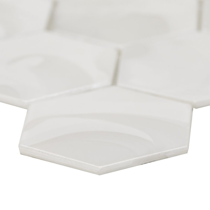Elyra Perla Hexagon 11 in. x 12 in. Glossy Glass Mosaic Wall Tile