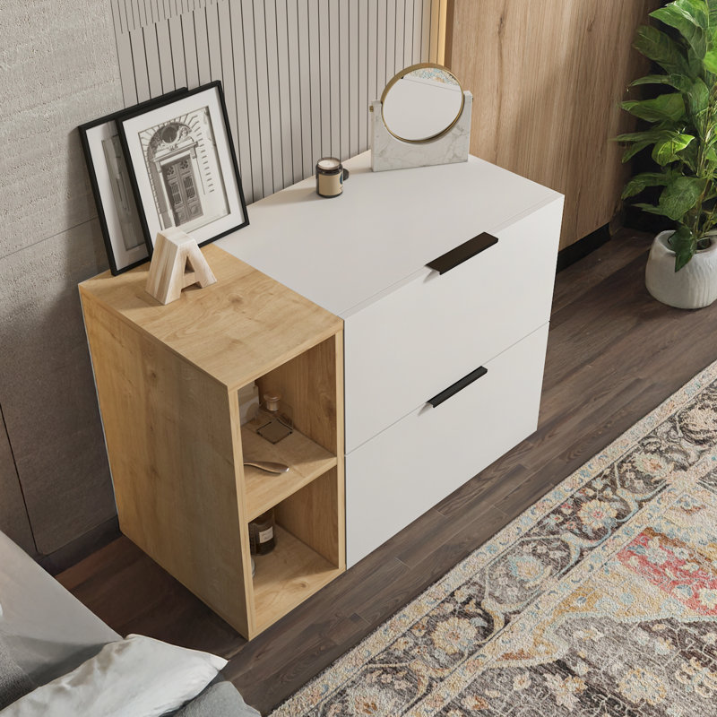 Orpheus 33" Wide Dresser with 2 Drawer, White/Oak