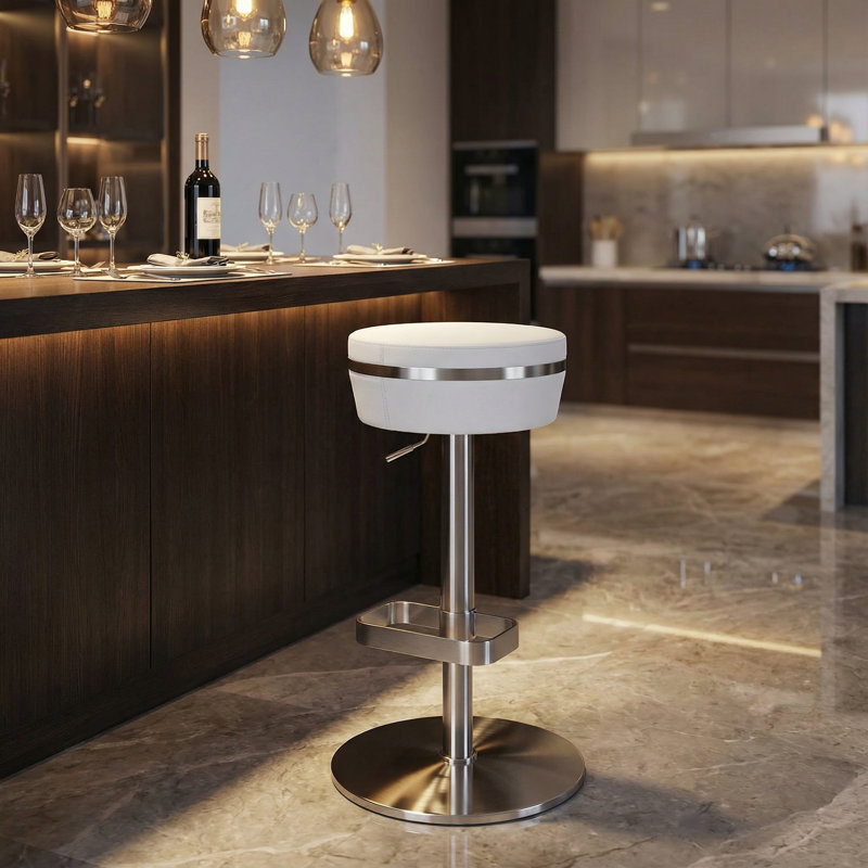 Upshaw Swivel Upholstered Adjustable Height Counter Stool with Metal Frame, Snow White