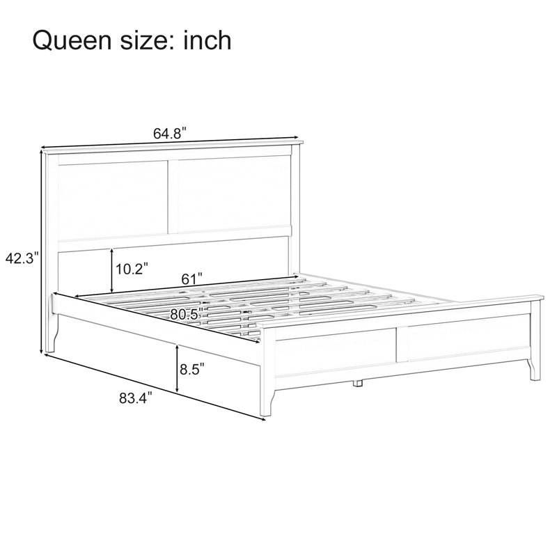 Grand lit blanc en bois massif, tête de lit et lattes en bois améliorées, aucun sommier tapissier requis, revêtement anti-usure, base de lit à capacité de charge élevée avec finition, tête de lit, structure en pin, confortable