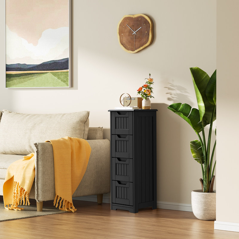 Fortine 33.5'' H Modern Freestanding Bathroom Cabinet with 4 Drawers, Black