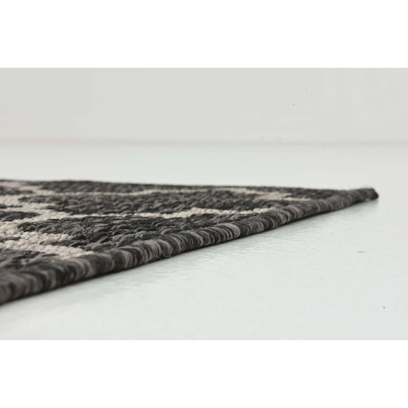 Bartman Geometric Black/Beige Indoor/Outdoor Area Rug, Rectangle 9' x 12'2"