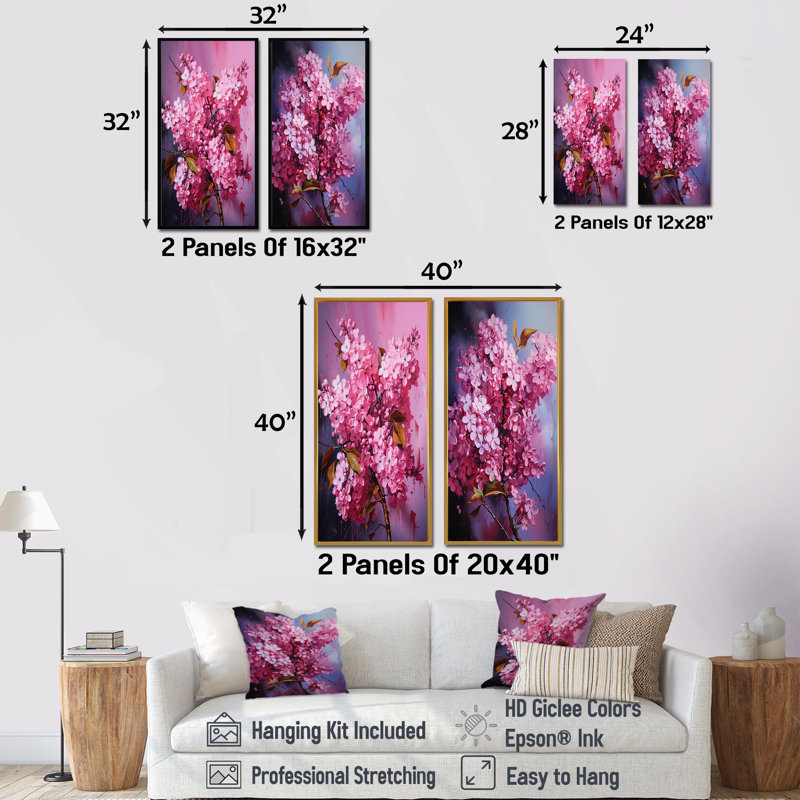 Ensemble de salon Neil Pink Lilacs, H 28 po x l 25 po, Encadrement doré