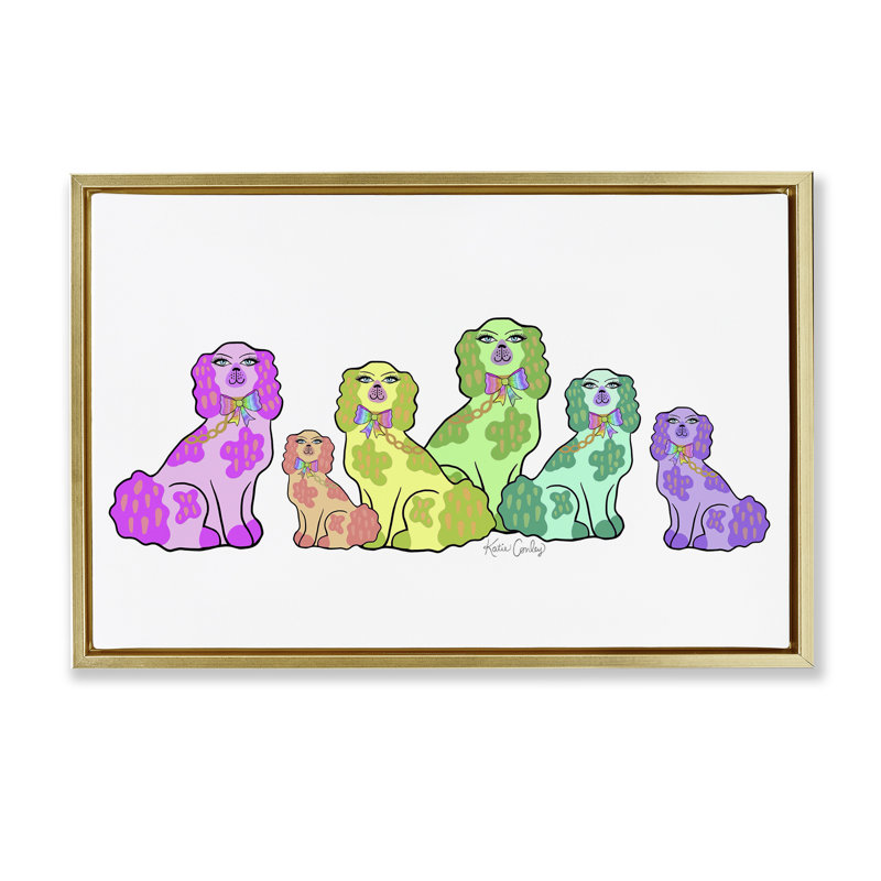 Colorful Posh Pooches Floating Frame, design by Katie Conley, 17" H x 25" W, Metallic Gold Floater Frame