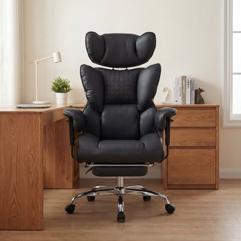 Ergonomic Big & Tall Executive Office Chair with Adjustable Padded Armrest, 350 lbs Heavy Duty Recliner with Headrest and Footrest, Luxury Embossed Pet-Friendly PU Leather, Swivel Office Chair with Lumbar Support