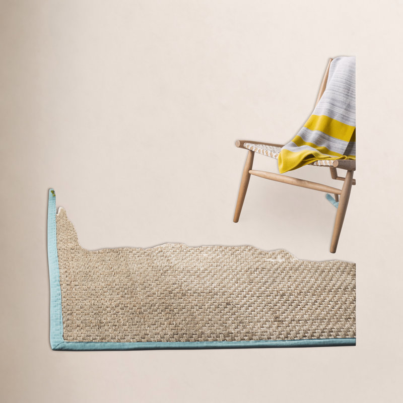 Auckland Bamboo Slat/Seagrass Natural/Teal Area Rug, Rectangle 5' x 8'
