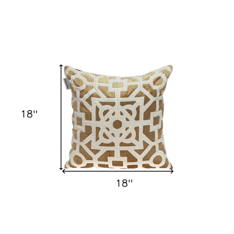 Coussin 18 "en velours géométrique doré et ivoire, Beige et or