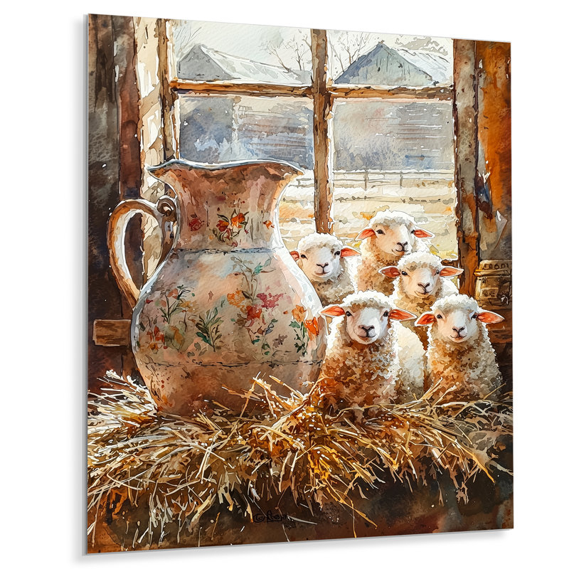 Portrait de mouton à la ferme - Mouton, art mural en métal pour le salon, H 20 po x l 12 po