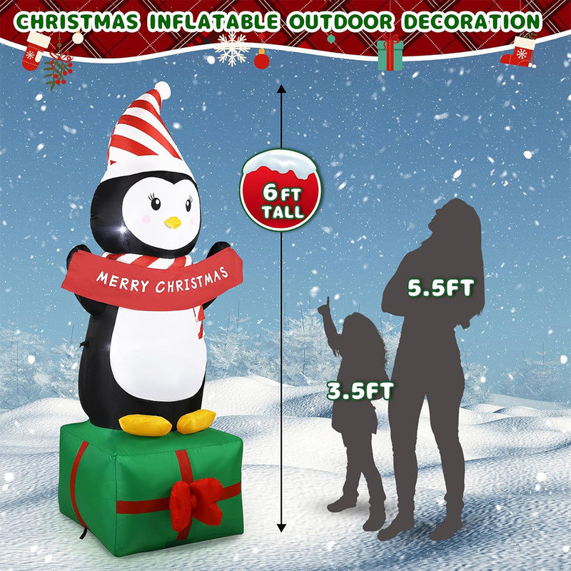 6FT Black and White Polyester Christmas Penguin Inflatable with LED Lights