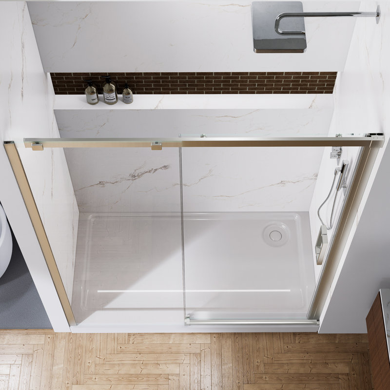 Porte de douche coulissante simple demi-cadre l 56 à 60 po x H 74 po, Nickel brossé