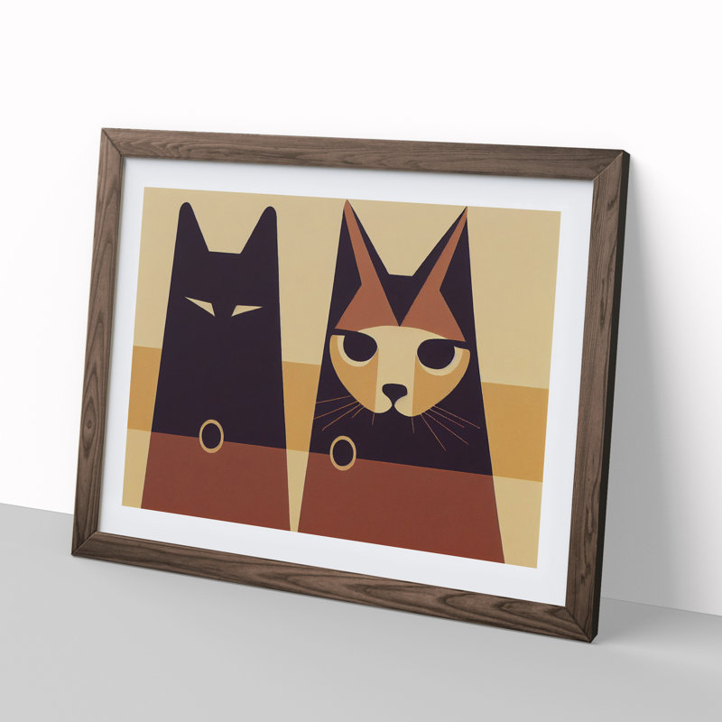 Two Abstract Cats Vol.6 - Framed Print, 25cm H x 34cm W x 2cm D, Walnut  Framed