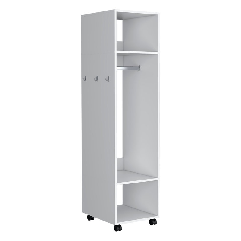 Armoire H 63 po, avec 3 tablettes, 1 miroir et 4 roulettes, Blanc