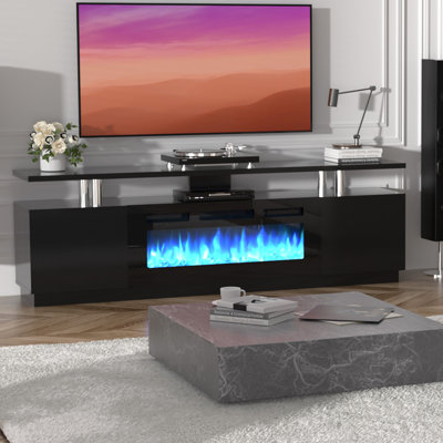 Meuble télé avec foyer électrique pour téléviseur de 80 pouces, console multimédia de 70 pouces avec insert de 36 pouces et chauffage de 1500 W