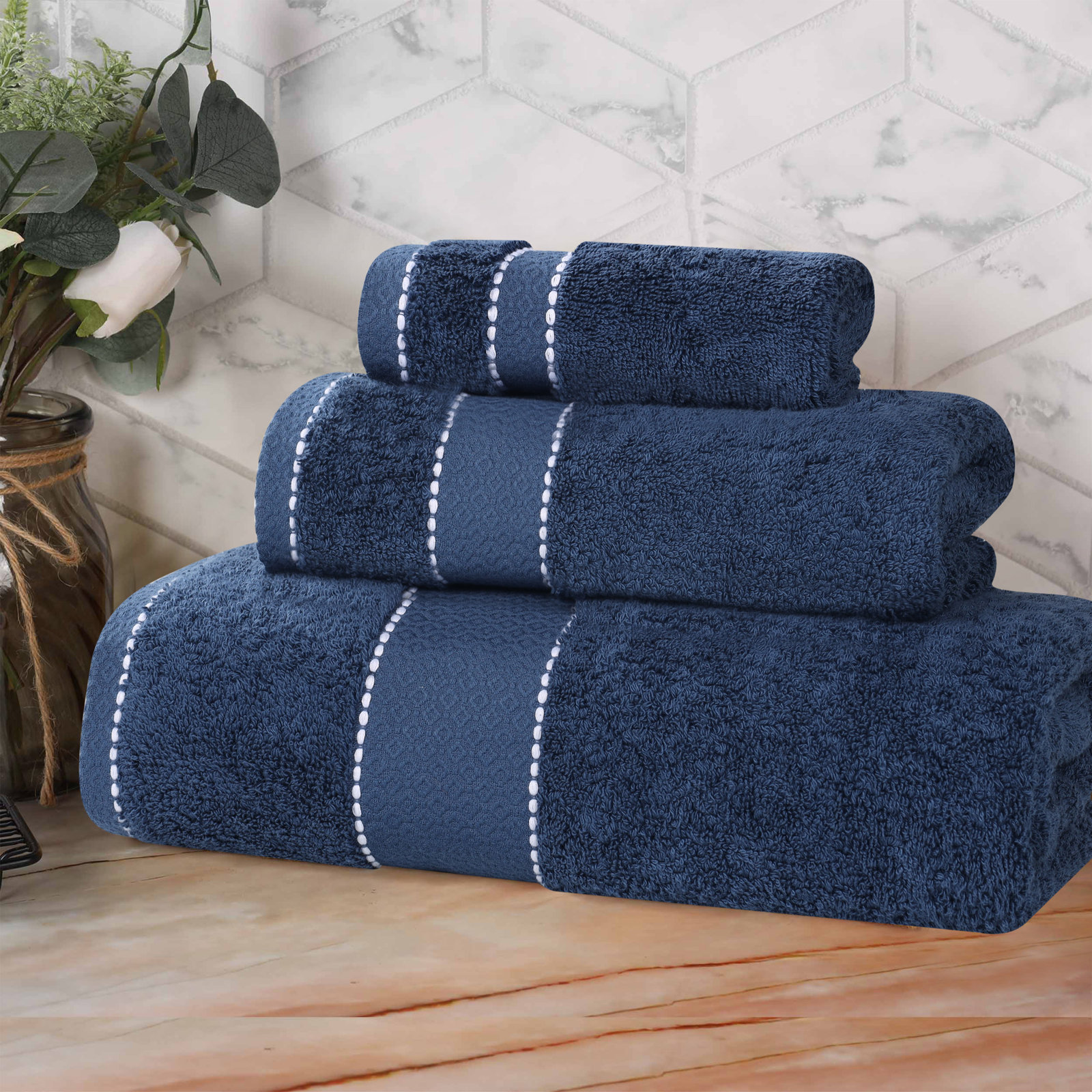 Niles 3-Piece Giza Cotton Towel Set, Navy Blue