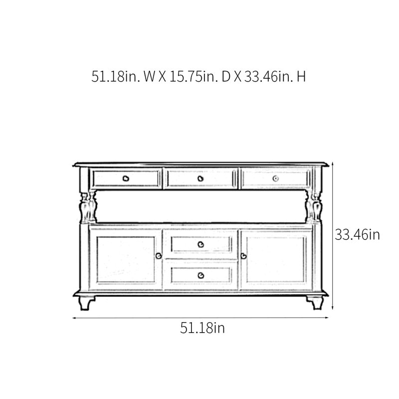 Retro Multifunctional Practical Console Table, 33.46" H x 51.18" W x 15.75" D