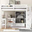 Lit mezzanine double avec bureau en forme de L, tiroirs, armoire et escalier de rangement élégant au design charmant et peu encombrant