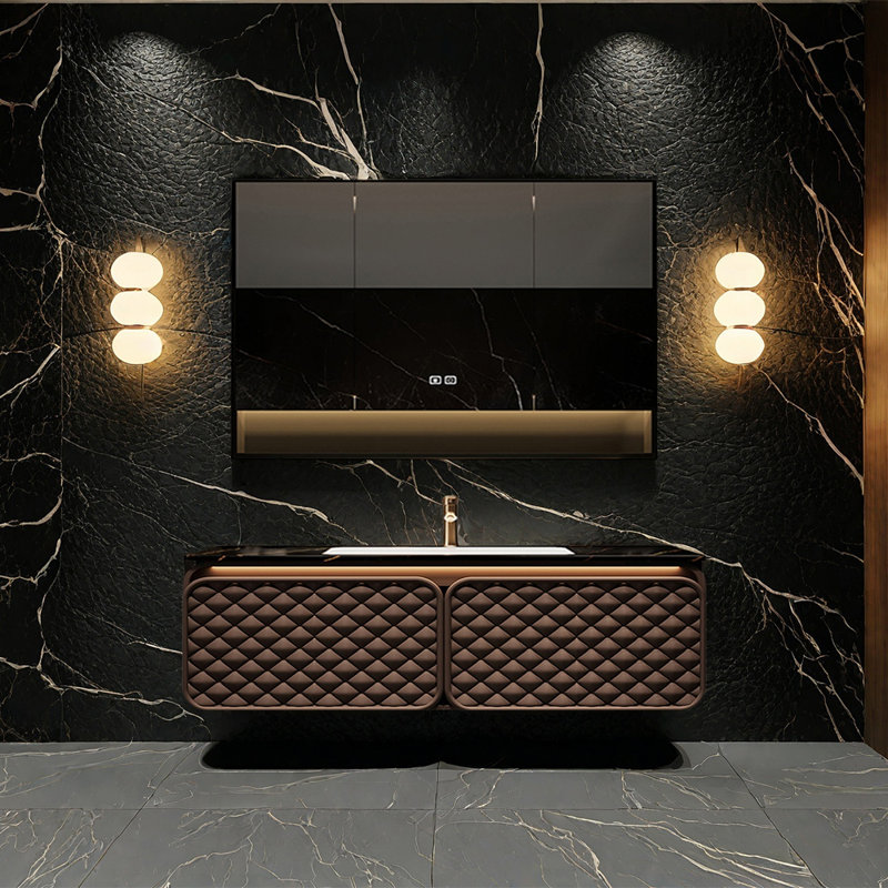 Modern light luxury bathroom cabinet, 19.6" H x 59" W x 21.6" D, Brown