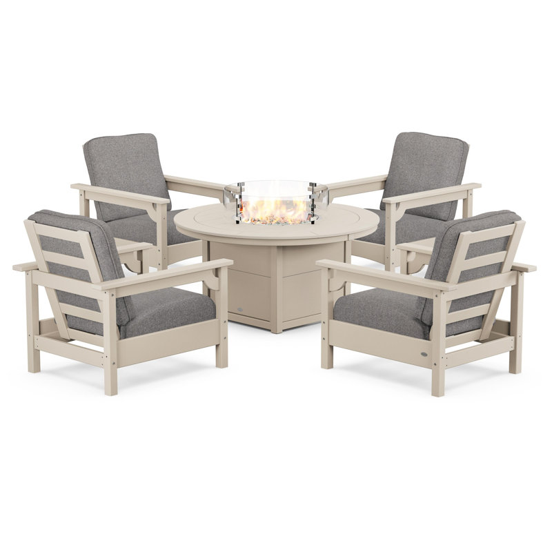 Club 5-Piece Conversation Set with Fire Pit Table, Gray Mist, Sand