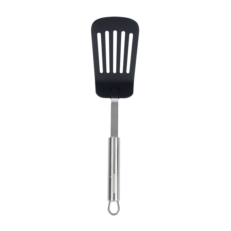 Turbine à fentes en nylon pour restaurant - paquet de 6 - Grande spatule standard de cuisine allemande avec poignée en acier inoxydable, antiadhésive, lavable au lave-vaisselle - Spatule fendue résistante à la chaleur pour œufs, poisson