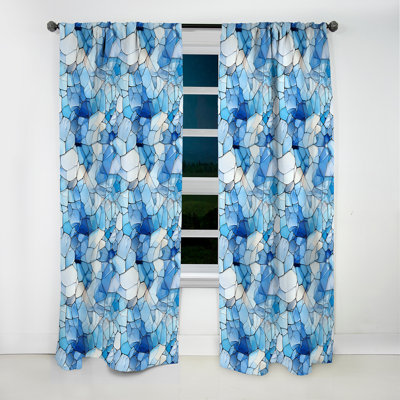 Rideau géométrique occultant à motif mosaïque bleu cobalt côtier II - 1 panneau
