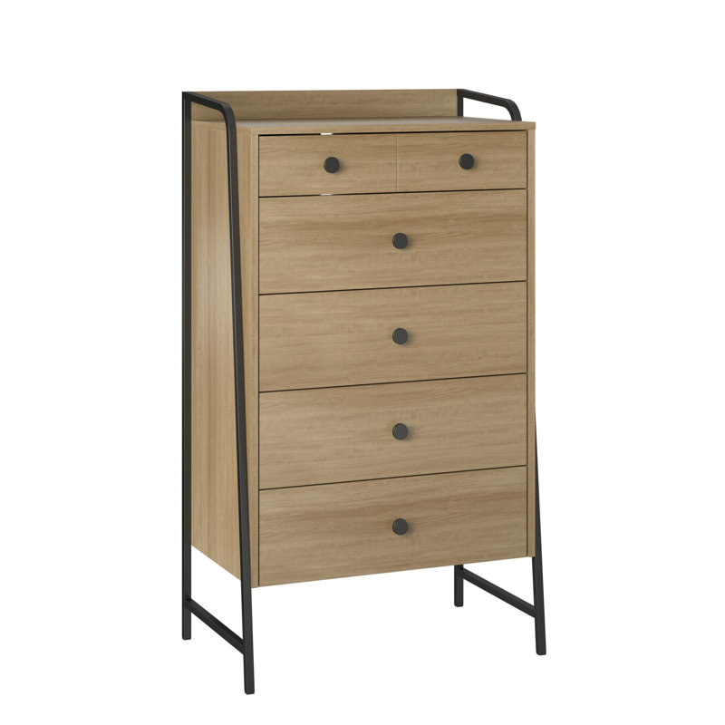Bushwick Tall 5-Drawer Brown Industrial Dresser