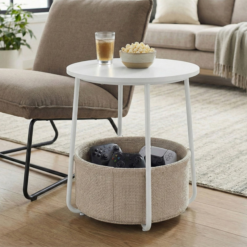 Table de bout, Blanc mat / brun chameau